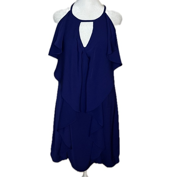 Sugar Lips Navy Blue Ruffle Keyhole Halter Midi Dress - Size Small - Picture 1 of 6